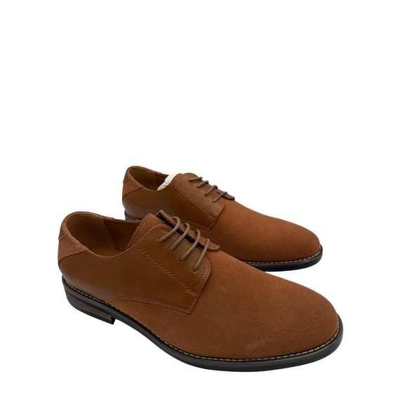 ZRIANG Mens Derby Dress Shoes Cognac Brown Leather Suede Lace Up Mixed Media